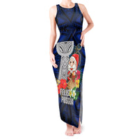 Custom Guam Christmas Tank Maxi Dress Santa Gift Latte Stone and Sea Turle Mix Hibiscus Chamorro Blue Style LT03