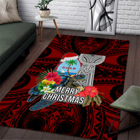 Guam Christmas Area Rug Santa Gift Latte Stone and Sea Turle Mix Hibiscus Chamorro Red Style LT03