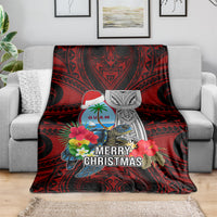 Guam Christmas Blanket Santa Gift Latte Stone and Sea Turle Mix Hibiscus Chamorro Red Style LT03