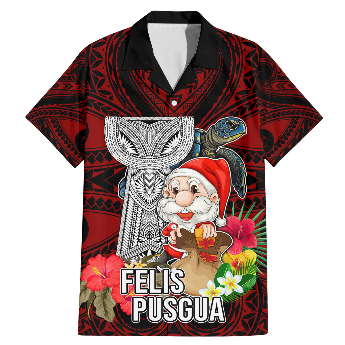 Guam Christmas Family Matching Mermaid Dress and Hawaiian Shirt Santa Gift Latte Stone and Sea Turle Mix Hibiscus Chamorro Red Style LT03