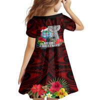 Guam Christmas Family Matching Short Sleeve Bodycon Dress and Hawaiian Shirt Santa Gift Latte Stone and Sea Turle Mix Hibiscus Chamorro Red Style LT03 - Polynesian Pride