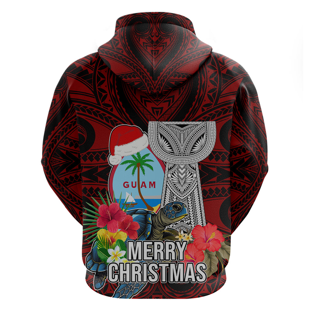 Guam Christmas Hoodie Santa Gift Latte Stone and Sea Turle Mix Hibiscus Chamorro Red Style LT03