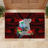 Guam Christmas Rubber Doormat Santa Gift Latte Stone and Sea Turle Mix Hibiscus Chamorro Red Style LT03