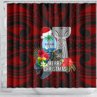 Guam Christmas Shower Curtain Santa Gift Latte Stone and Sea Turle Mix Hibiscus Chamorro Red Style LT03