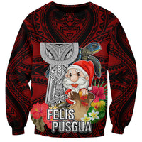 Guam Christmas Sweatshirt Santa Gift Latte Stone and Sea Turle Mix Hibiscus Chamorro Red Style LT03