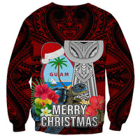 Guam Christmas Sweatshirt Santa Gift Latte Stone and Sea Turle Mix Hibiscus Chamorro Red Style LT03