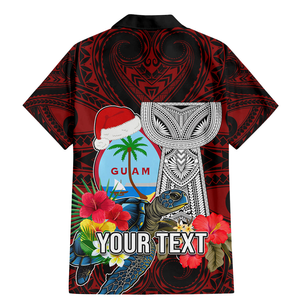 Custom Guam Christmas Family Matching Mermaid Dress and Hawaiian Shirt Santa Gift Latte Stone and Sea Turle Mix Hibiscus Chamorro Red Style LT03