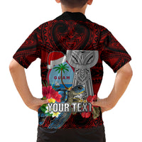 Custom Guam Christmas Family Matching Puletasi Dress and Hawaiian Shirt Santa Gift Latte Stone and Sea Turle Mix Hibiscus Chamorro Red Style LT03 - Polynesian Pride
