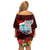 Custom Guam Christmas Off Shoulder Short Dress Santa Gift Latte Stone and Sea Turle Mix Hibiscus Chamorro Red Style LT03