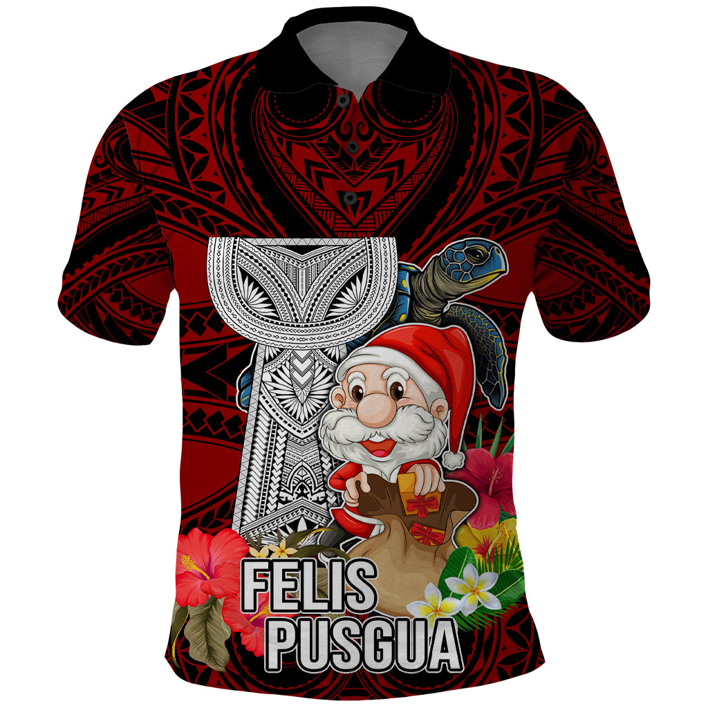 Custom Guam Christmas Polo Shirt Santa Gift Latte Stone and Sea Turle Mix Hibiscus Chamorro Red Style LT03