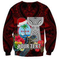 Custom Guam Christmas Sweatshirt Santa Gift Latte Stone and Sea Turle Mix Hibiscus Chamorro Red Style LT03