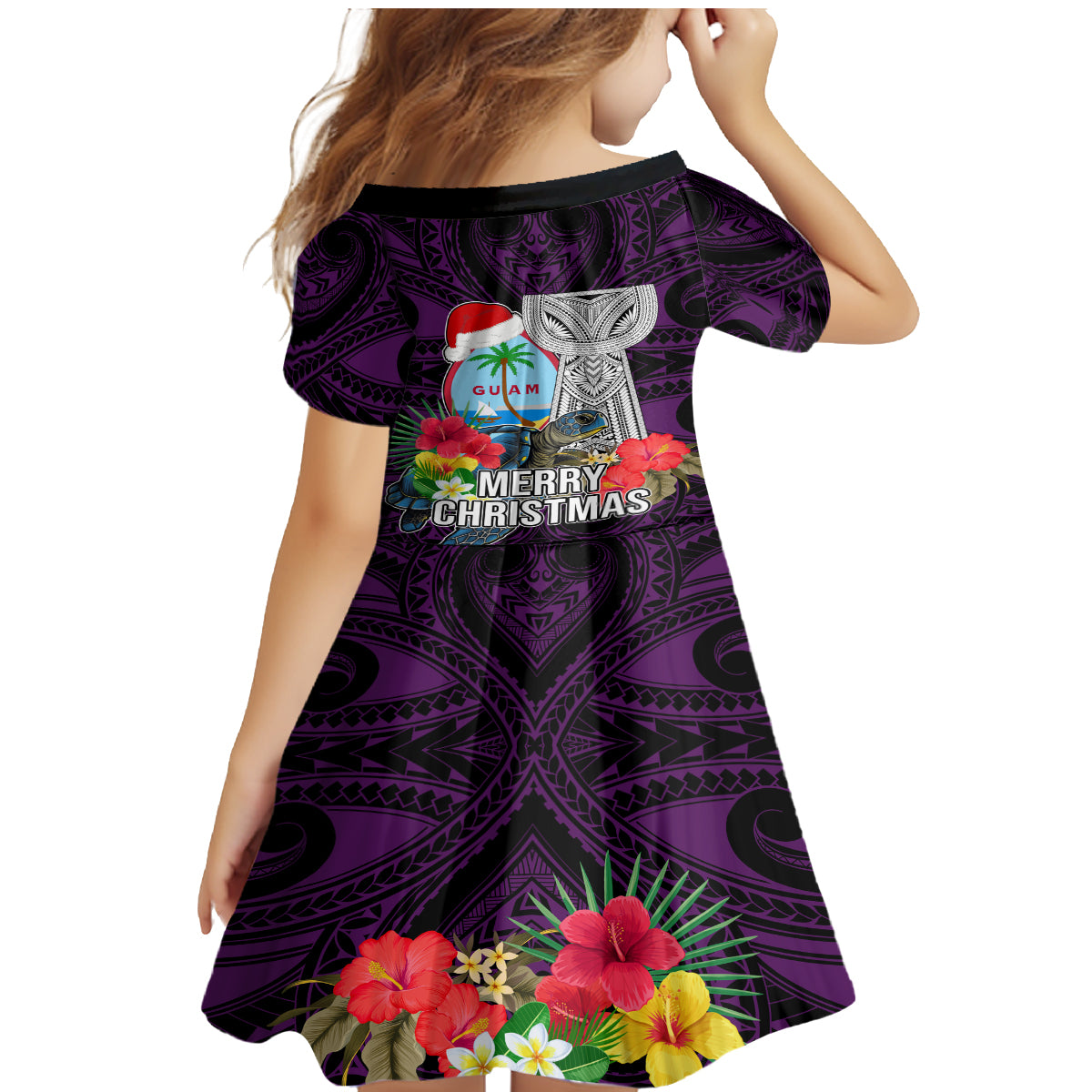 Guam Christmas Family Matching Mermaid Dress and Hawaiian Shirt Santa Gift Latte Stone and Sea Turle Mix Hibiscus Chamorro Pink Style LT03