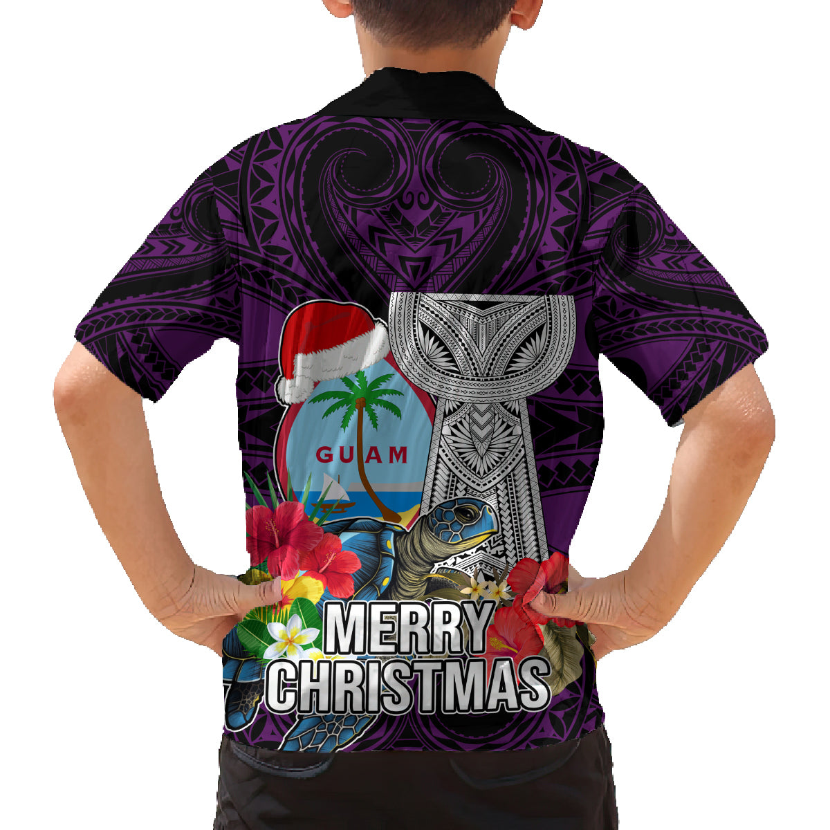 Guam Christmas Family Matching Puletasi Dress and Hawaiian Shirt Santa Gift Latte Stone and Sea Turle Mix Hibiscus Chamorro Pink Style LT03 - Polynesian Pride