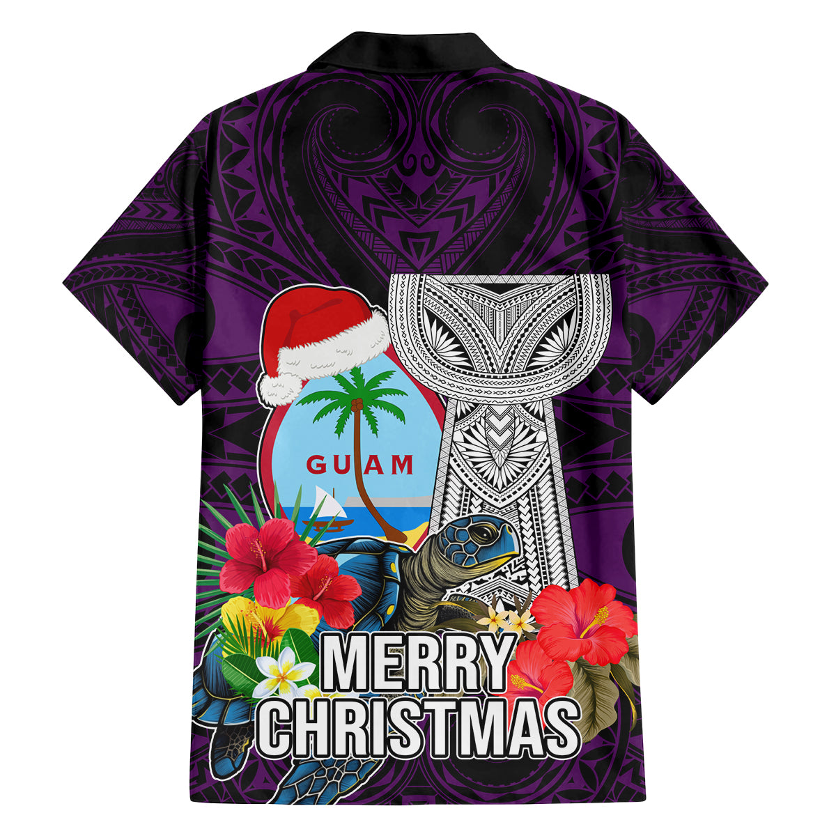 Guam Christmas Family Matching Puletasi Dress and Hawaiian Shirt Santa Gift Latte Stone and Sea Turle Mix Hibiscus Chamorro Pink Style LT03 - Polynesian Pride