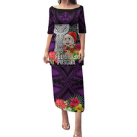 Guam Christmas Family Matching Puletasi Dress and Hawaiian Shirt Santa Gift Latte Stone and Sea Turle Mix Hibiscus Chamorro Pink Style LT03 Mom's Dress Pink - Polynesian Pride
