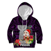 Guam Christmas Kid Hoodie Santa Gift Latte Stone and Sea Turle Mix Hibiscus Chamorro Pink Style LT03
