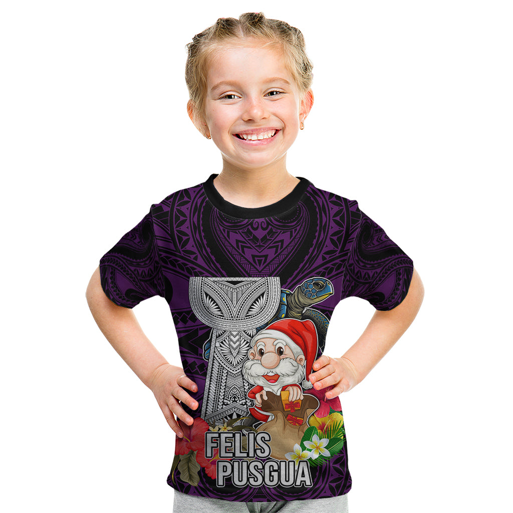 Guam Christmas Kid T Shirt Santa Gift Latte Stone and Sea Turle Mix Hibiscus Chamorro Pink Style LT03
