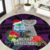 Guam Christmas Round Carpet Santa Gift Latte Stone and Sea Turle Mix Hibiscus Chamorro Pink Style LT03