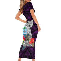 Guam Christmas Short Sleeve Bodycon Dress Santa Gift Latte Stone and Sea Turle Mix Hibiscus Chamorro Pink Style LT03 - Polynesian Pride