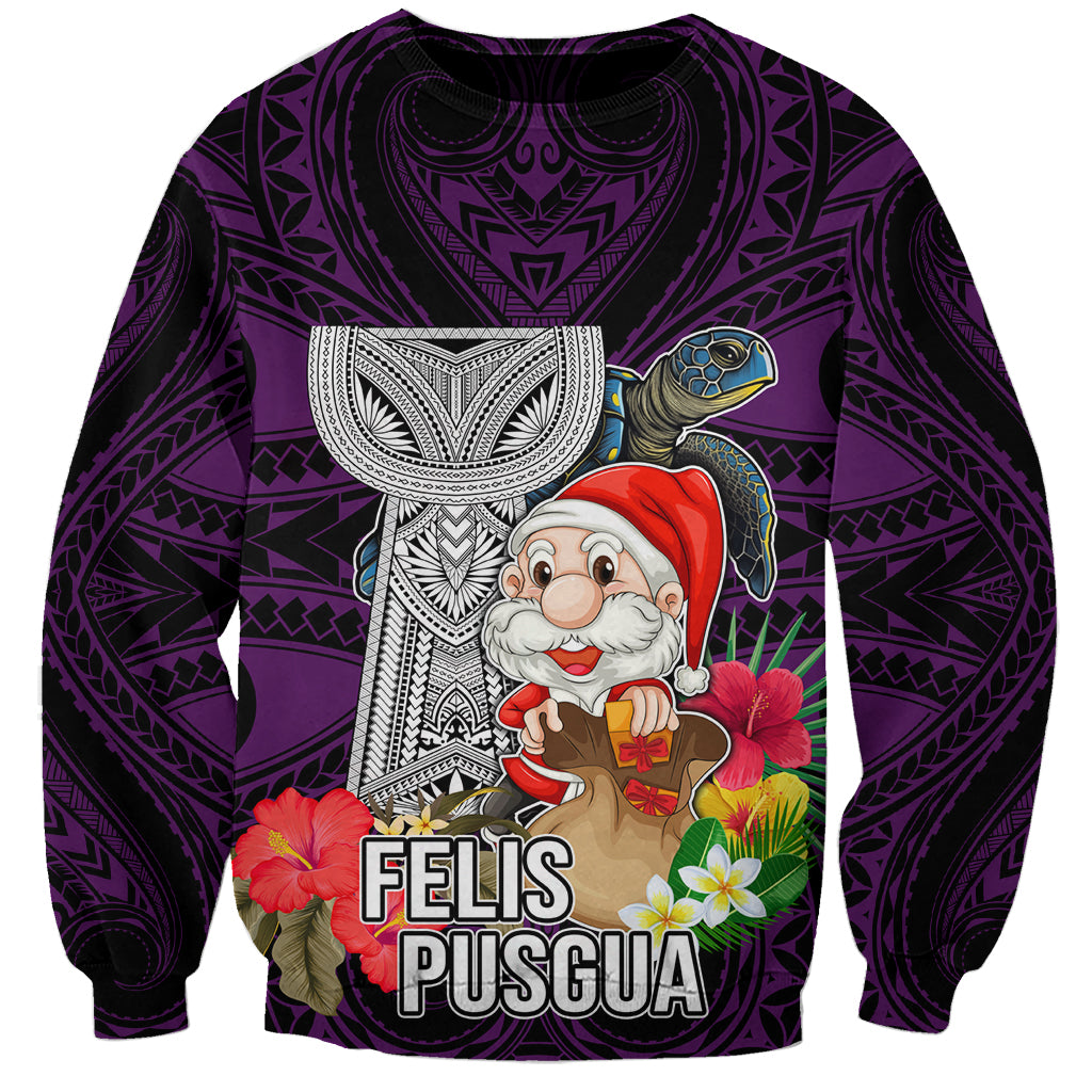 Guam Christmas Sweatshirt Santa Gift Latte Stone and Sea Turle Mix Hibiscus Chamorro Pink Style LT03