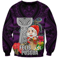 Guam Christmas Sweatshirt Santa Gift Latte Stone and Sea Turle Mix Hibiscus Chamorro Pink Style LT03