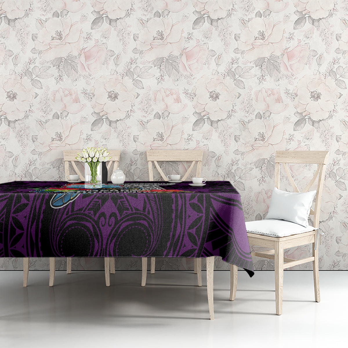 Guam Christmas Tablecloth Santa Gift Latte Stone and Sea Turle Mix Hibiscus Chamorro Pink Style LT03