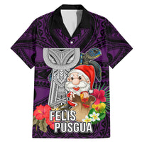 Custom Guam Christmas Family Matching Mermaid Dress and Hawaiian Shirt Santa Gift Latte Stone and Sea Turle Mix Hibiscus Chamorro Pink Style LT03 Dad's Shirt - Short Sleeve Pink - Polynesian Pride