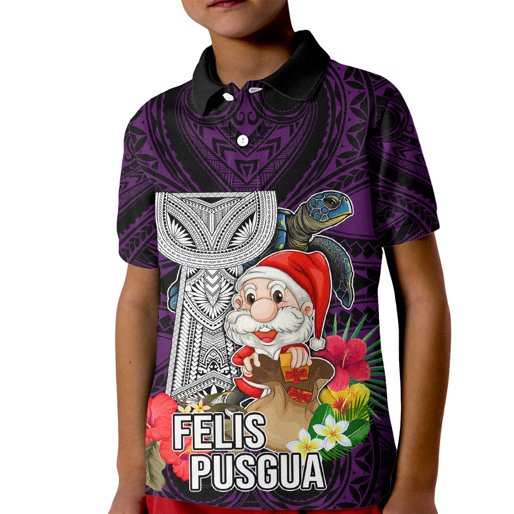 Custom Guam Christmas Kid Polo Shirt Santa Gift Latte Stone and Sea Turle Mix Hibiscus Chamorro Pink Style LT03