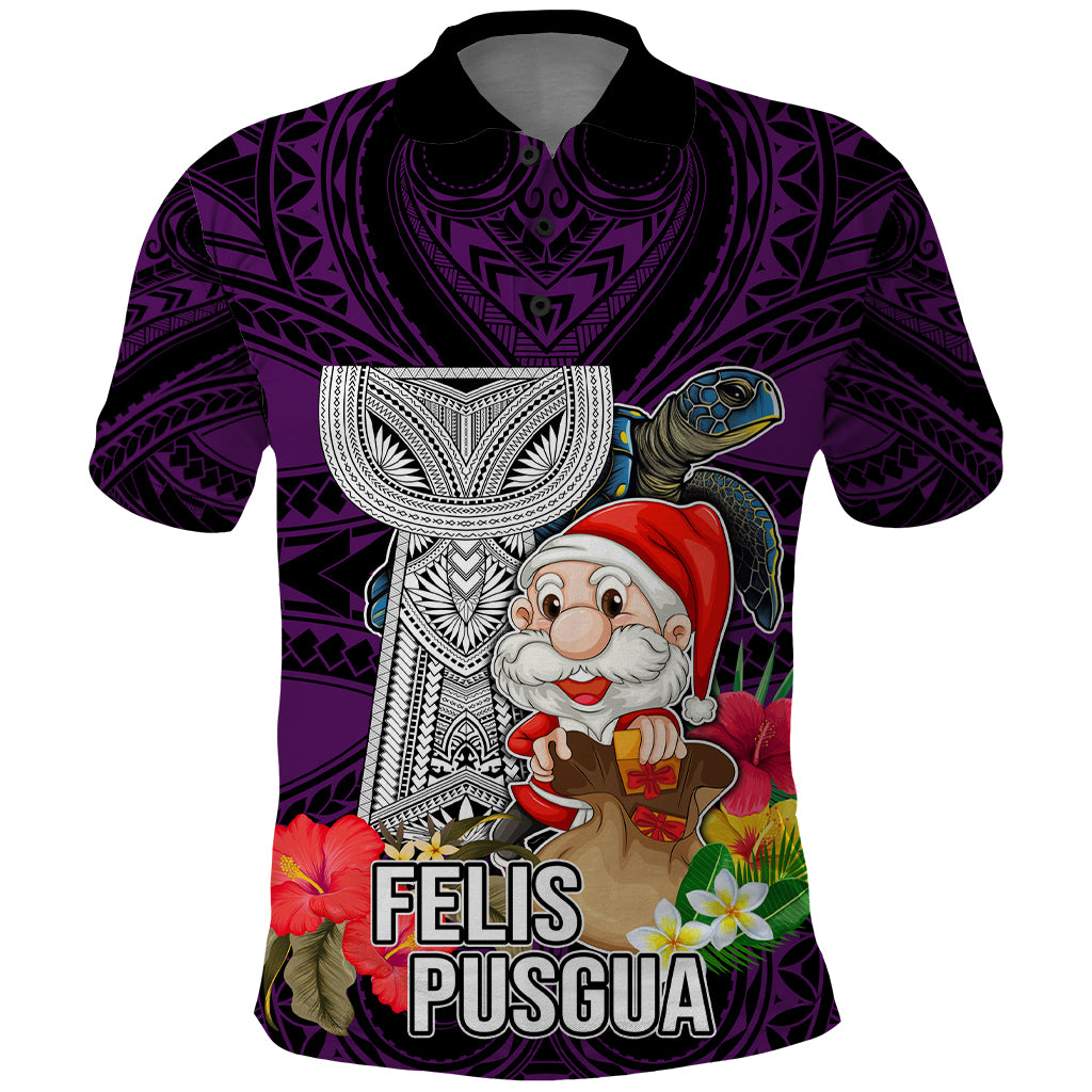 Custom Guam Christmas Polo Shirt Santa Gift Latte Stone and Sea Turle Mix Hibiscus Chamorro Pink Style LT03