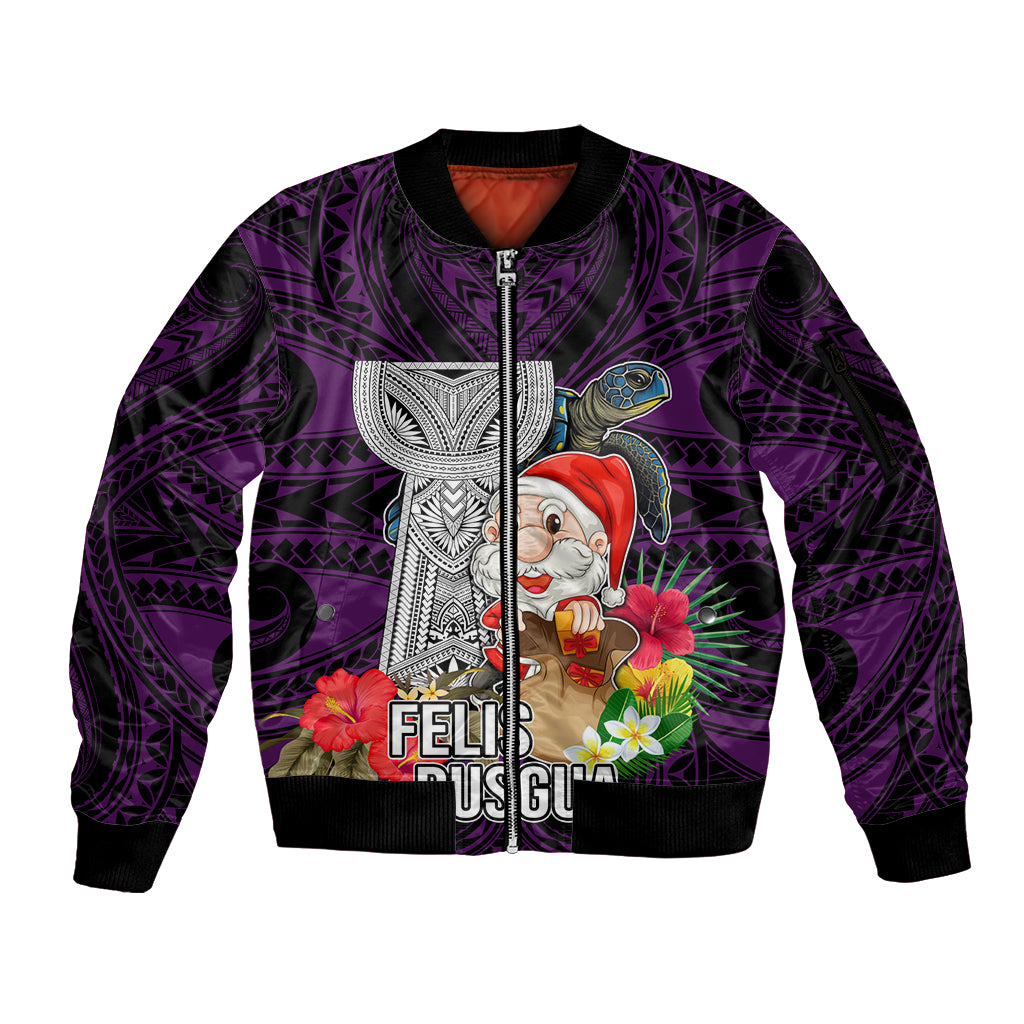 Custom Guam Christmas Sleeve Zip Bomber Jacket Santa Gift Latte Stone and Sea Turle Mix Hibiscus Chamorro Pink Style LT03