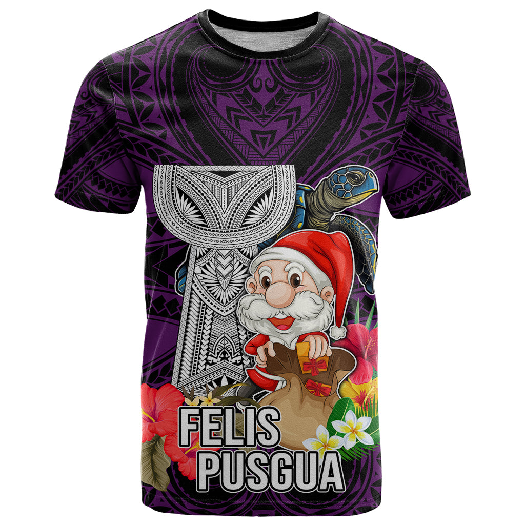Custom Guam Christmas T Shirt Santa Gift Latte Stone and Sea Turle Mix Hibiscus Chamorro Pink Style LT03