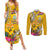 Niue Waitangi Couples Matching Summer Maxi Dress and Long Sleeve Button Shirt Tropical Flower Tapa Pattern LT03 Yellow - Polynesian Pride