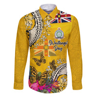 Niue Waitangi Family Matching Mermaid Dress and Hawaiian Shirt Tropical Flower Tapa Pattern LT03 Dad's Shirt - Long Sleeve Yellow - Polynesian Pride