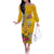 Niue Waitangi Off The Shoulder Long Sleeve Dress Tropical Flower Tapa Pattern LT03 Women Yellow - Polynesian Pride