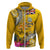 Niue Waitangi Zip Hoodie Tropical Flower Tapa Pattern LT03 Zip Hoodie Yellow - Polynesian Pride