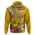 Niue Waitangi Zip Hoodie Tropical Flower Tapa Pattern LT03 Pullover Hoodie Yellow - Polynesian Pride