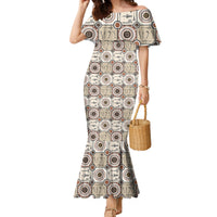 Tukenny Pattern Fijian War Clubs Family Matching Mermaid Dress and Hawaiian Shirt LT03 Mom's Dress Beige - Polynesian Pride