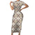 Tukenny Pattern Fijian War Clubs Short Sleeve Bodycon Dress LT03 Long Dress Beige - Polynesian Pride