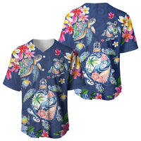 Hawaiian Turtles and Tropical Plants Baseball Jersey Blue Watercolor