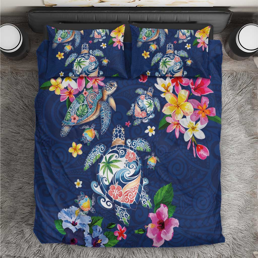 Hawaiian Turtles and Tropical Plants Bedding Set Blue Watercolor