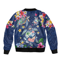 Hawaiian Turtles and Tropical Plants Bomber Jacket Blue Watercolor