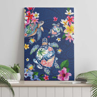 Hawaiian Turtles and Tropical Plants Canvas Wall Art Blue Watercolor