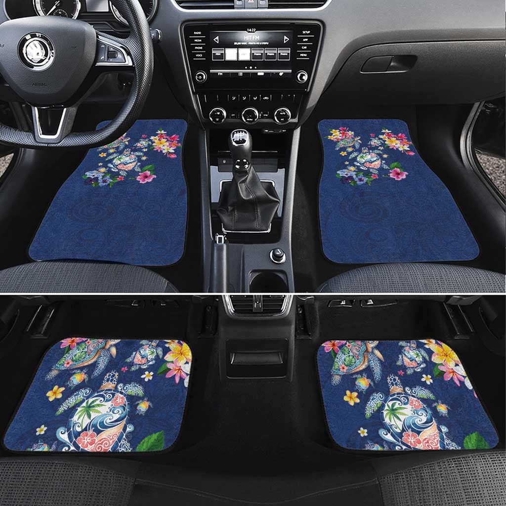 Hawaiian Turtles and Tropical Plants Car Mats Blue Watercolor