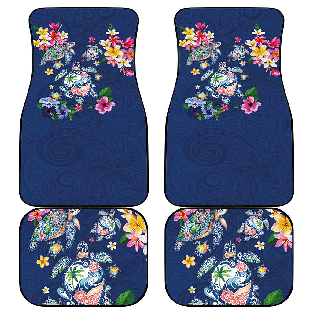 Hawaiian Turtles and Tropical Plants Car Mats Blue Watercolor