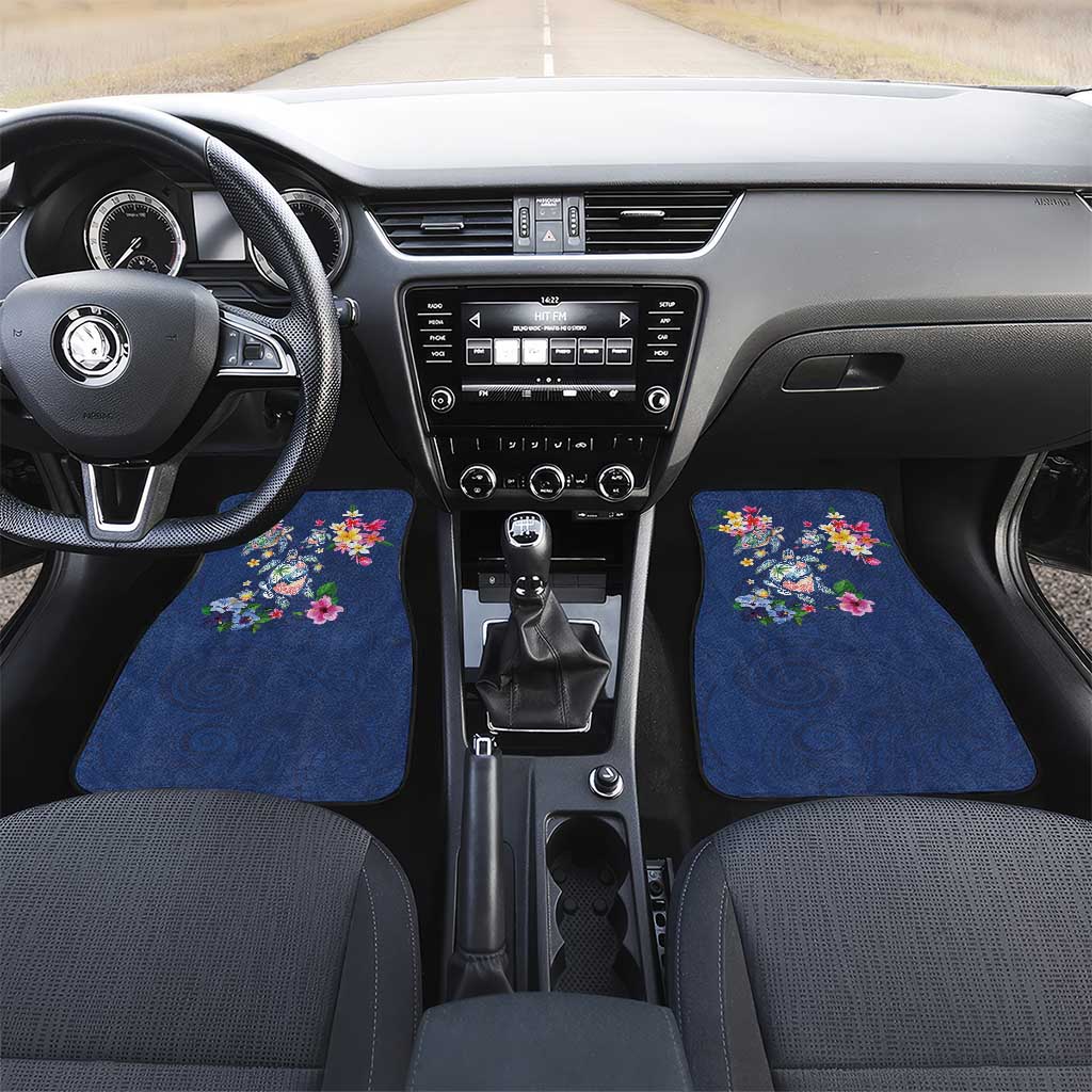 Hawaiian Turtles and Tropical Plants Car Mats Blue Watercolor