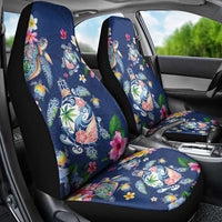 Hawaiian Turtles and Tropical Plants Car Seat Cover Blue Watercolor