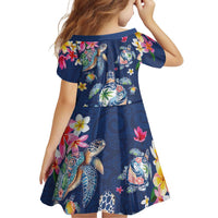 Hawaiian Turtles and Tropical Plants Family Matching Long Sleeve Bodycon Dress and Hawaiian Shirt Blue Watercolor LT03 - Polynesian Pride