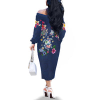 Hawaiian Turtles and Tropical Plants Family Matching Off The Shoulder Long Sleeve Dress and Hawaiian Shirt Blue Watercolor LT03 - Polynesian Pride