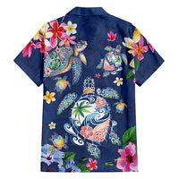 Hawaiian Turtles and Tropical Plants Family Matching Summer Maxi Dress and Hawaiian Shirt Blue Watercolor LT03 - Polynesian Pride