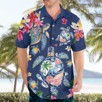 Hawaiian Turtles and Tropical Plants Hawaiian Shirt Blue Watercolor